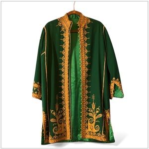 Moroccan vintage kaftan stunning Embroidered Green and Gold Open Front (mlb/rmt)